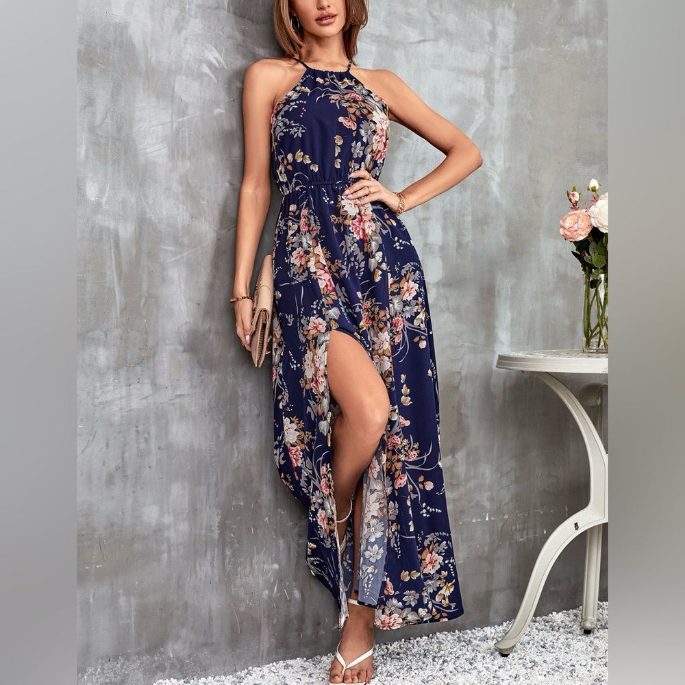 Cupshe Navy Floral Maxi Dress